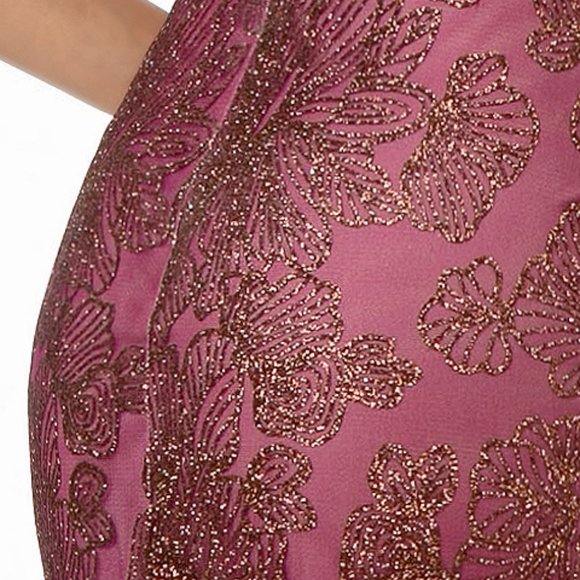 NEW LONG SLEEVELESS OFF THE SHOULDER SATIN DRESS EMBROIDERED WITH GLITTER GL2989 - Picture 11 of 12